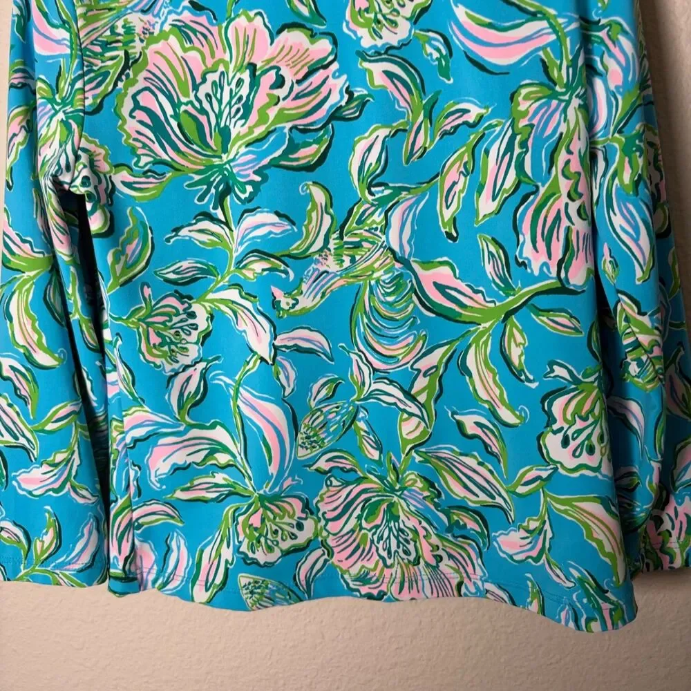 Lilly Pulitzer Rash Guard Top Girl's 8 Blue Colorful Floral Long Sleeve